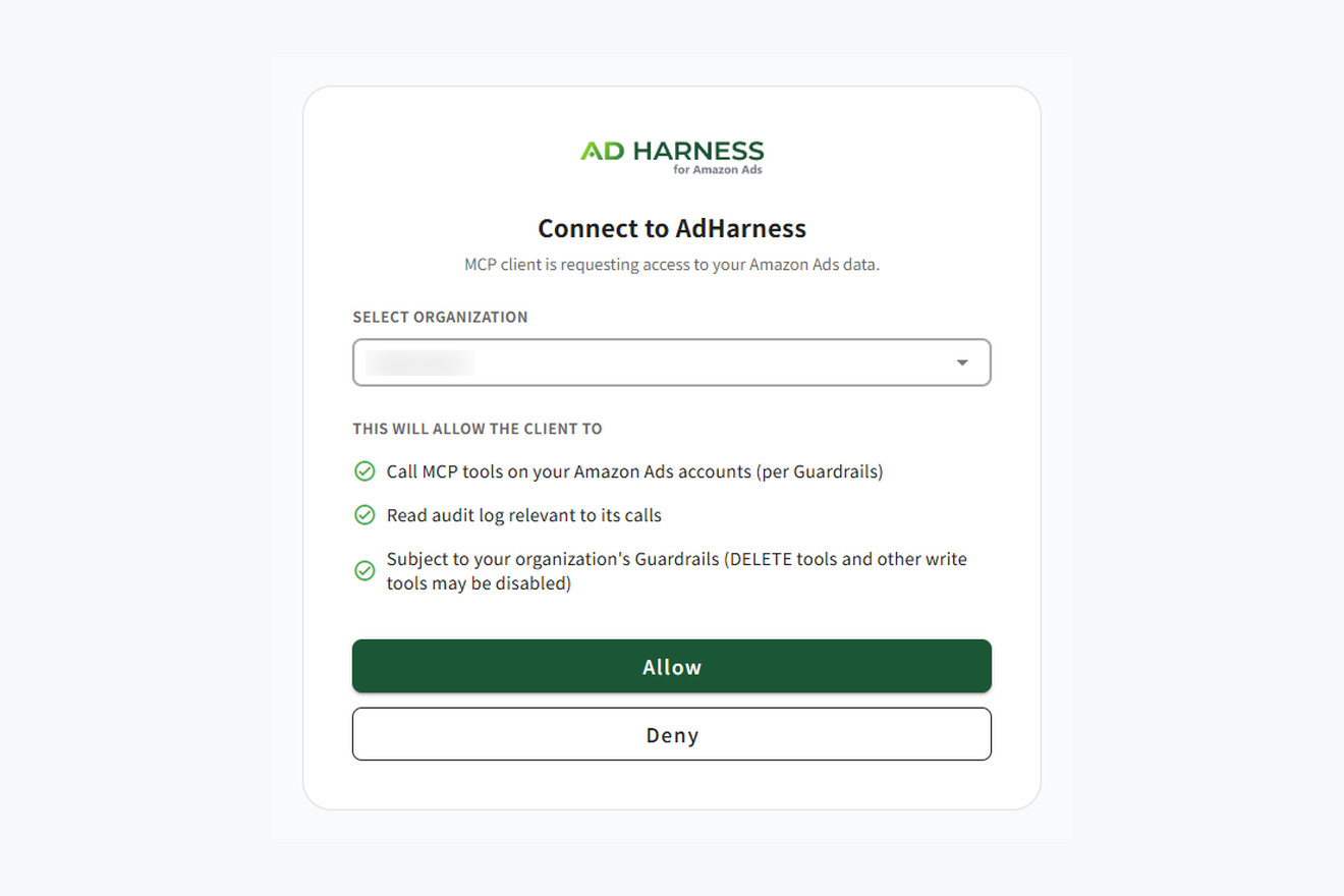 OAuth authorize screen — Connect to AD HARNESS